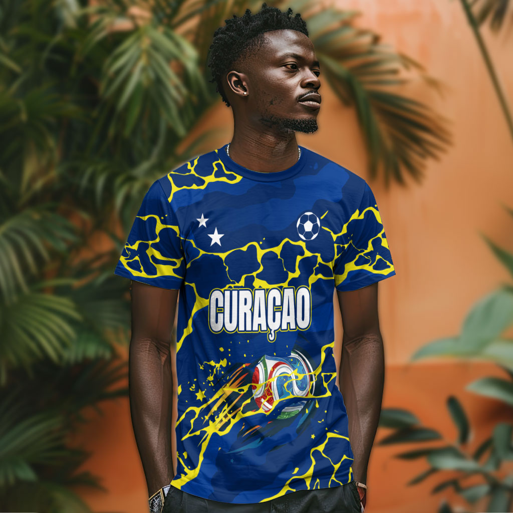 Personalized Curacao Football T shirt Caribbean Splash Paint Soccer Graphic