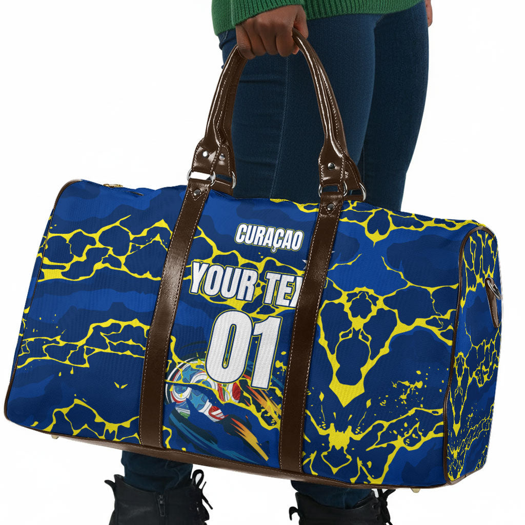 Personalized Curacao Football Travel Bag Caribbean Splash Paint Soccer Graphic