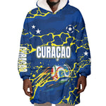 Personalized Curacao Football Wearable Blanket Hoodie Caribbean Splash Paint Soccer Graphic