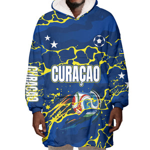 Personalized Curacao Football Wearable Blanket Hoodie Caribbean Splash Paint Soccer Graphic