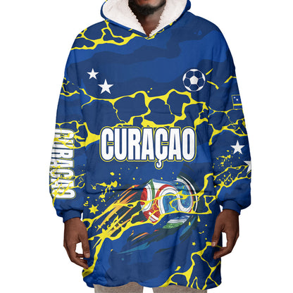 Personalized Curacao Football Wearable Blanket Hoodie Caribbean Splash Paint Soccer Graphic