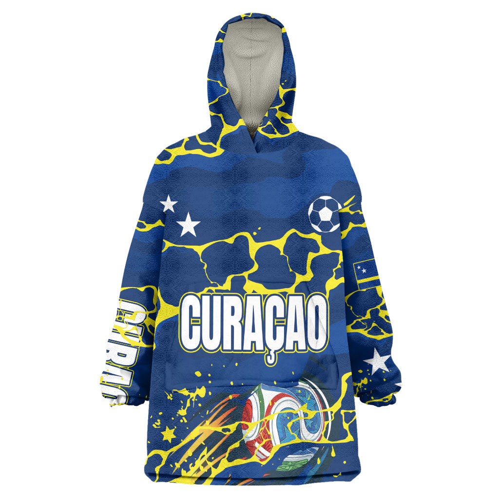 Personalized Curacao Football Wearable Blanket Hoodie Caribbean Splash Paint Soccer Graphic