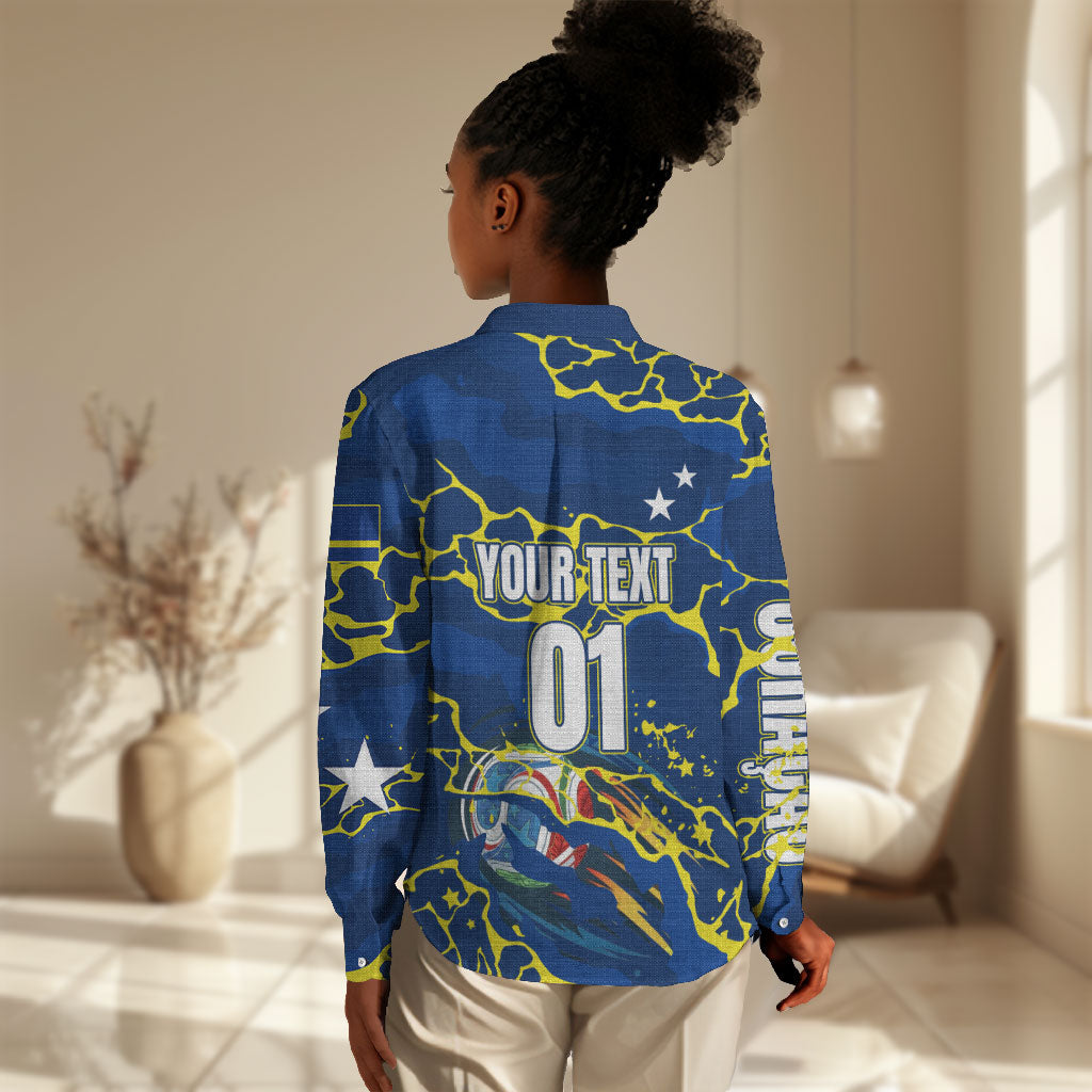 Personalized Curacao Football Women Casual Shirt Caribbean Splash Paint Soccer Graphic