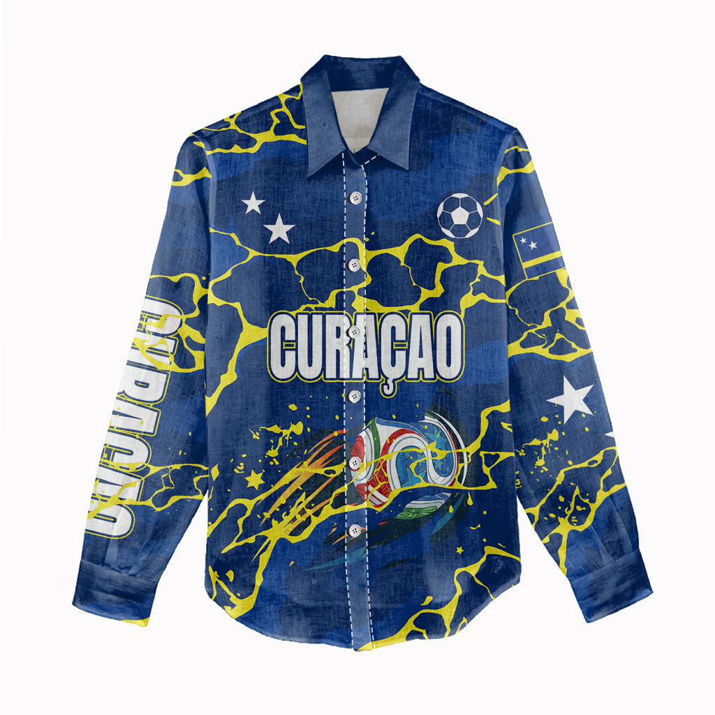 Personalized Curacao Football Women Casual Shirt Caribbean Splash Paint Soccer Graphic