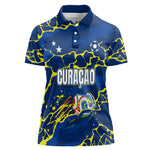 Personalized Curacao Football Women Polo Shirt Caribbean Splash Paint Soccer Graphic