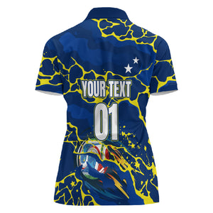 Personalized Curacao Football Women Polo Shirt Caribbean Splash Paint Soccer Graphic
