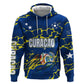 Personalized Curacao Football Zip Hoodie Caribbean Splash Paint Soccer Graphic