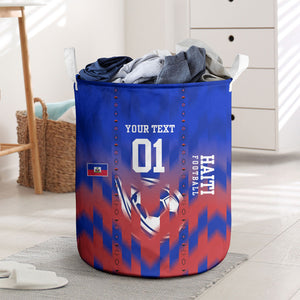 Personalized Haiti Football Laundry Basket Brush Stroke Soccer Graphic Flag Colors