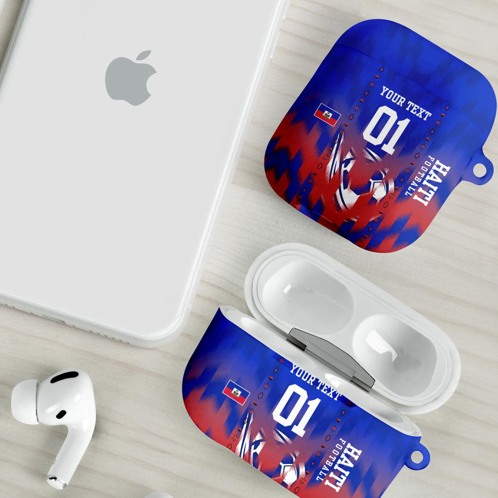Personalized Haiti Football AirPods Case Brush Stroke Soccer Graphic Flag Colors