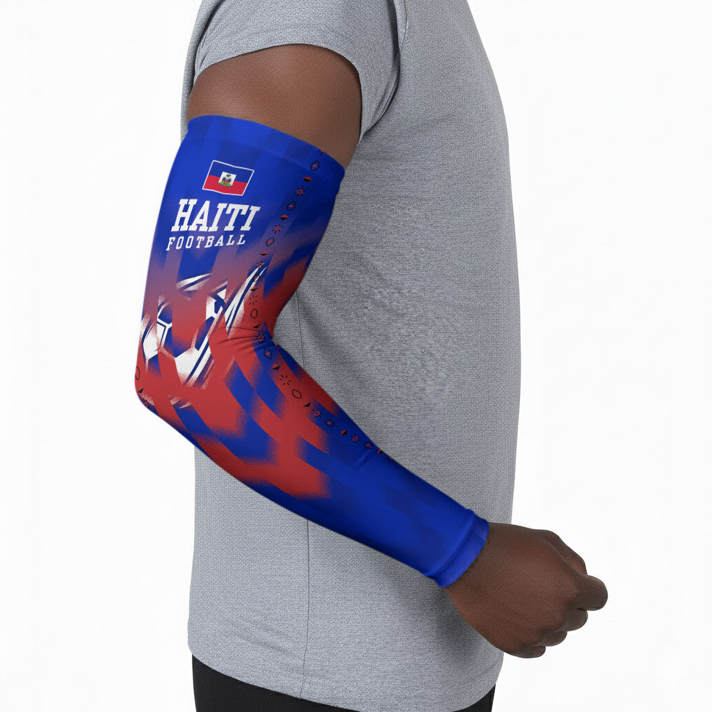 Personalized Haiti Football Arm Sleeves Brush Stroke Soccer Graphic Flag Colors