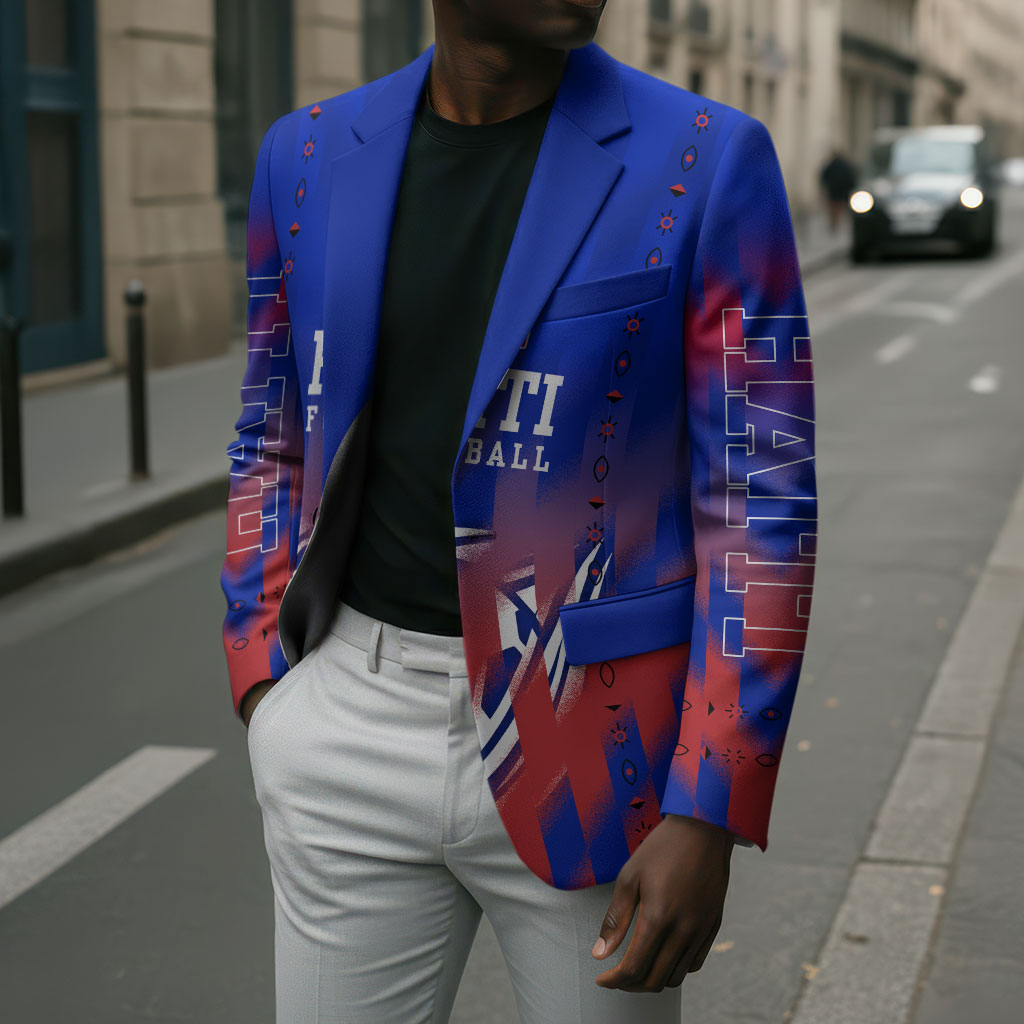 Personalized Haiti Football Blazer Brush Stroke Soccer Graphic Flag Colors