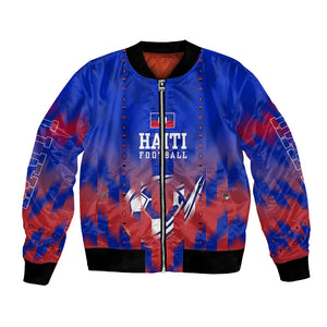 Personalized Haiti Football Bomber Jacket Brush Stroke Soccer Graphic Flag Colors