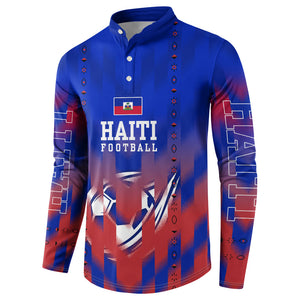 Personalized Haiti Football Button Sweatshirt Brush Stroke Soccer Graphic Flag Colors