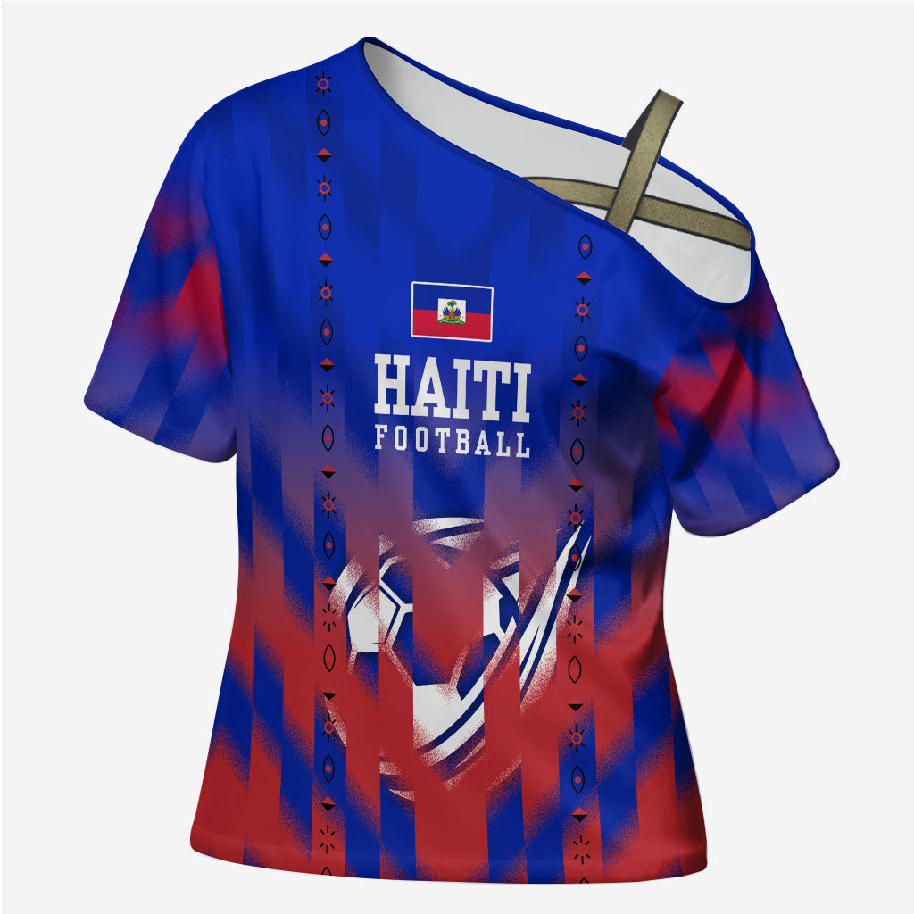 Personalized Haiti Football Cross Shoulder Shirt Brush Stroke Soccer Graphic Flag Colors