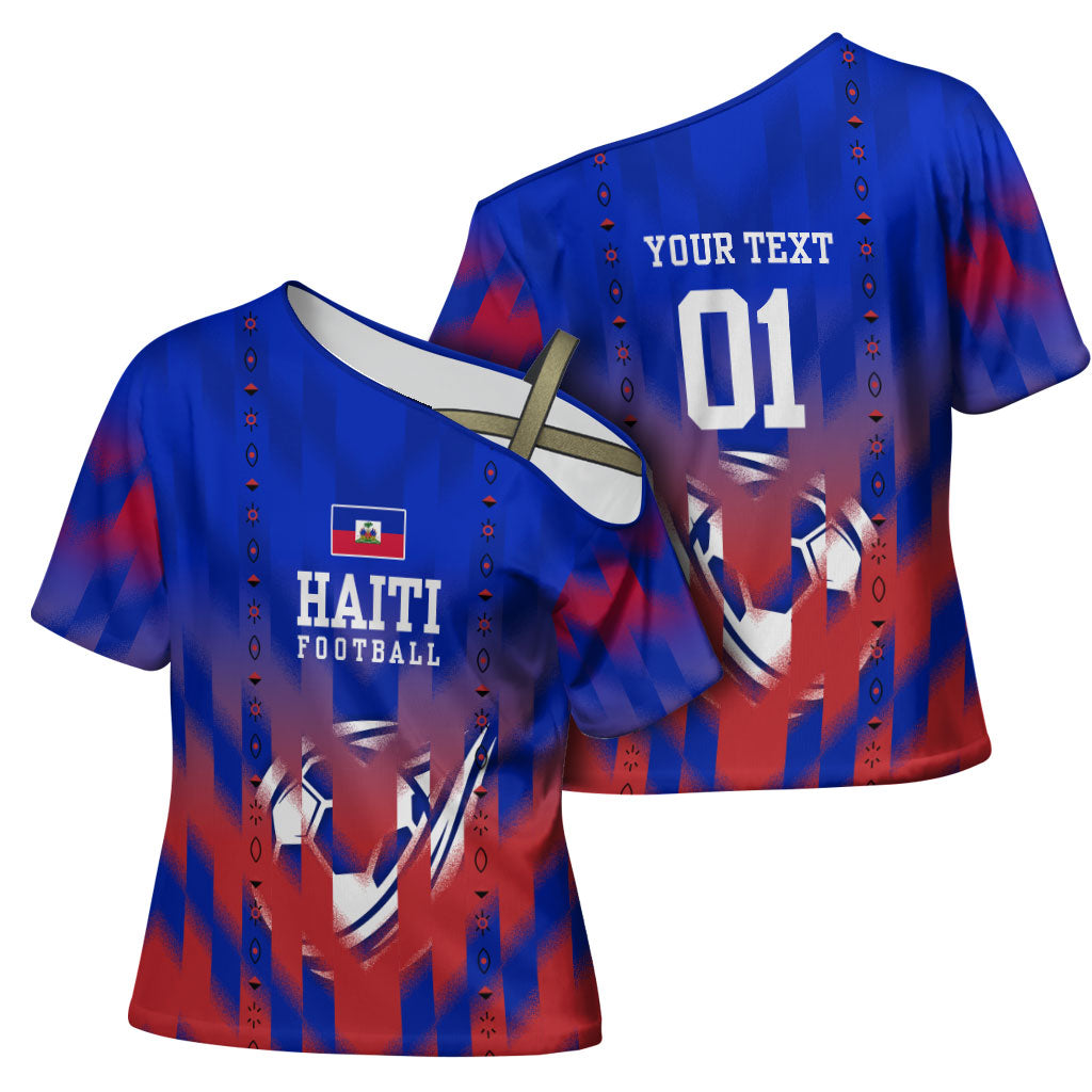 Personalized Haiti Football Cross Shoulder Shirt Brush Stroke Soccer Graphic Flag Colors