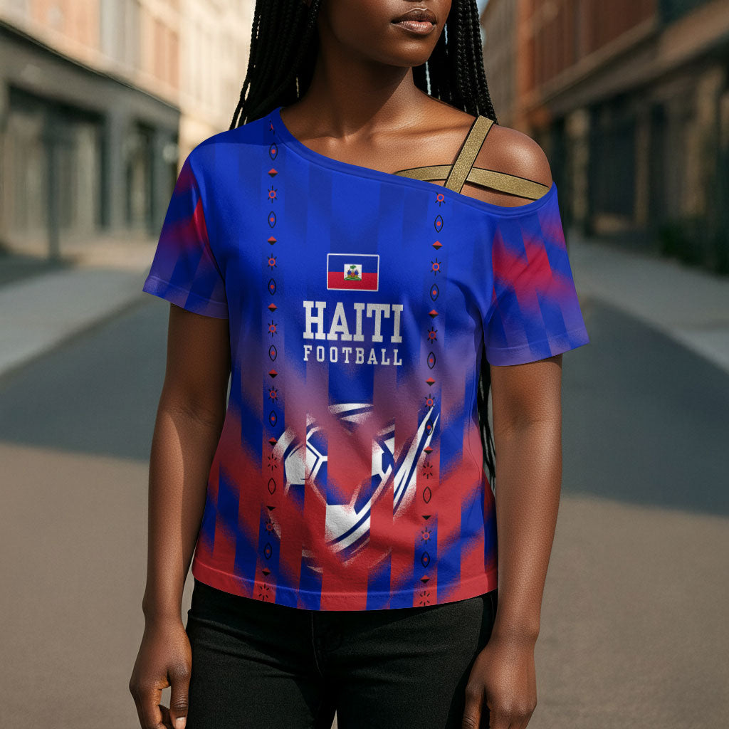 Personalized Haiti Football Cross Shoulder Shirt Brush Stroke Soccer Graphic Flag Colors