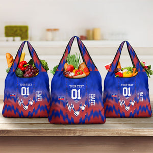 Personalized Haiti Football Grocery Bag Brush Stroke Soccer Graphic Flag Colors