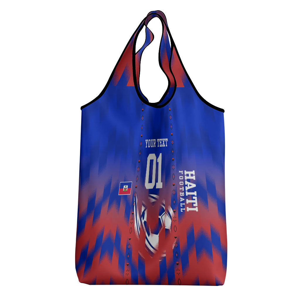 Personalized Haiti Football Grocery Bag Brush Stroke Soccer Graphic Flag Colors