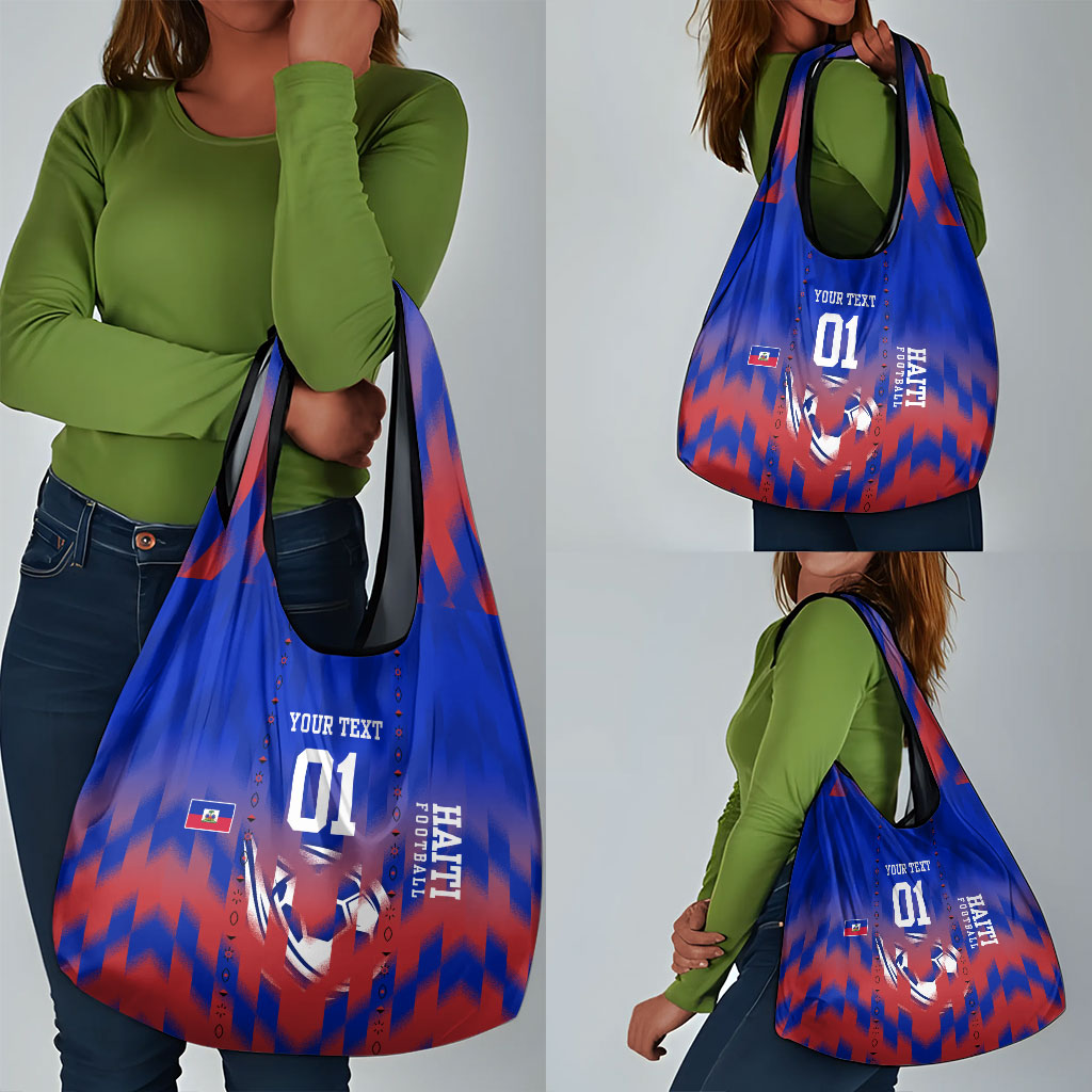 Personalized Haiti Football Grocery Bag Brush Stroke Soccer Graphic Flag Colors