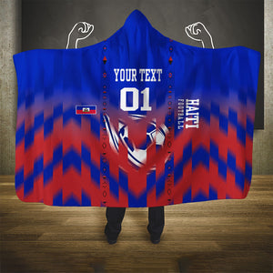 Personalized Haiti Football Hooded Blanket Brush Stroke Soccer Graphic Flag Colors