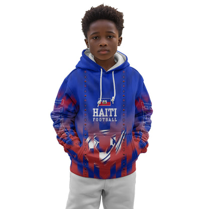 Personalized Haiti Football Kid Hoodie Brush Stroke Soccer Graphic Flag Colors
