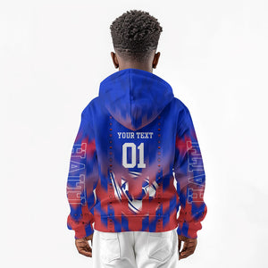 Personalized Haiti Football Kid Hoodie Brush Stroke Soccer Graphic Flag Colors