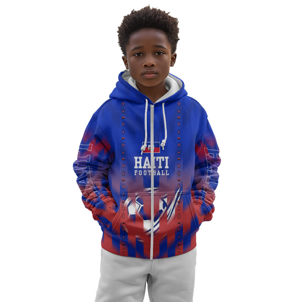 Personalized Haiti Football Kid Hoodie Brush Stroke Soccer Graphic Flag Colors