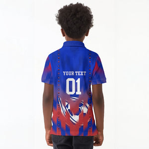 Personalized Haiti Football Kid Polo Shirt Brush Stroke Soccer Graphic Flag Colors
