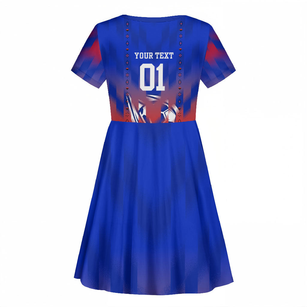 Personalized Haiti Football Kid Short Sleeve Dress Brush Stroke Soccer Graphic Flag Colors