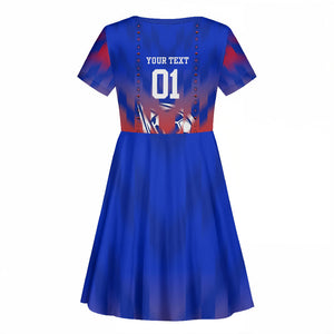 Personalized Haiti Football Kid Short Sleeve Dress Brush Stroke Soccer Graphic Flag Colors