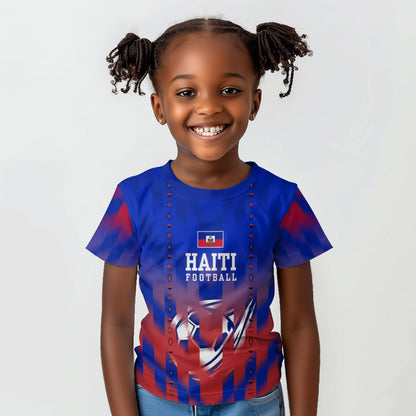 Personalized Haiti Football Kid T shirt Brush Stroke Soccer Graphic Flag Colors