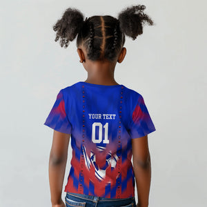 Personalized Haiti Football Kid T shirt Brush Stroke Soccer Graphic Flag Colors