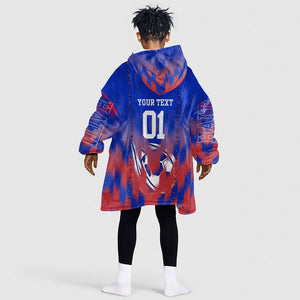 Personalized Haiti Football Kid Wearable Blanket Hoodie Brush Stroke Soccer Graphic Flag Colors
