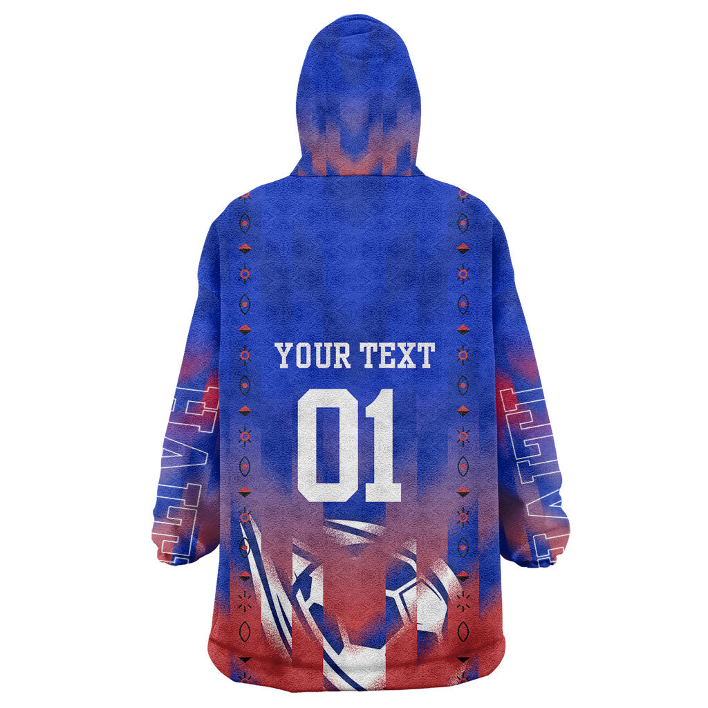 Personalized Haiti Football Kid Wearable Blanket Hoodie Brush Stroke Soccer Graphic Flag Colors