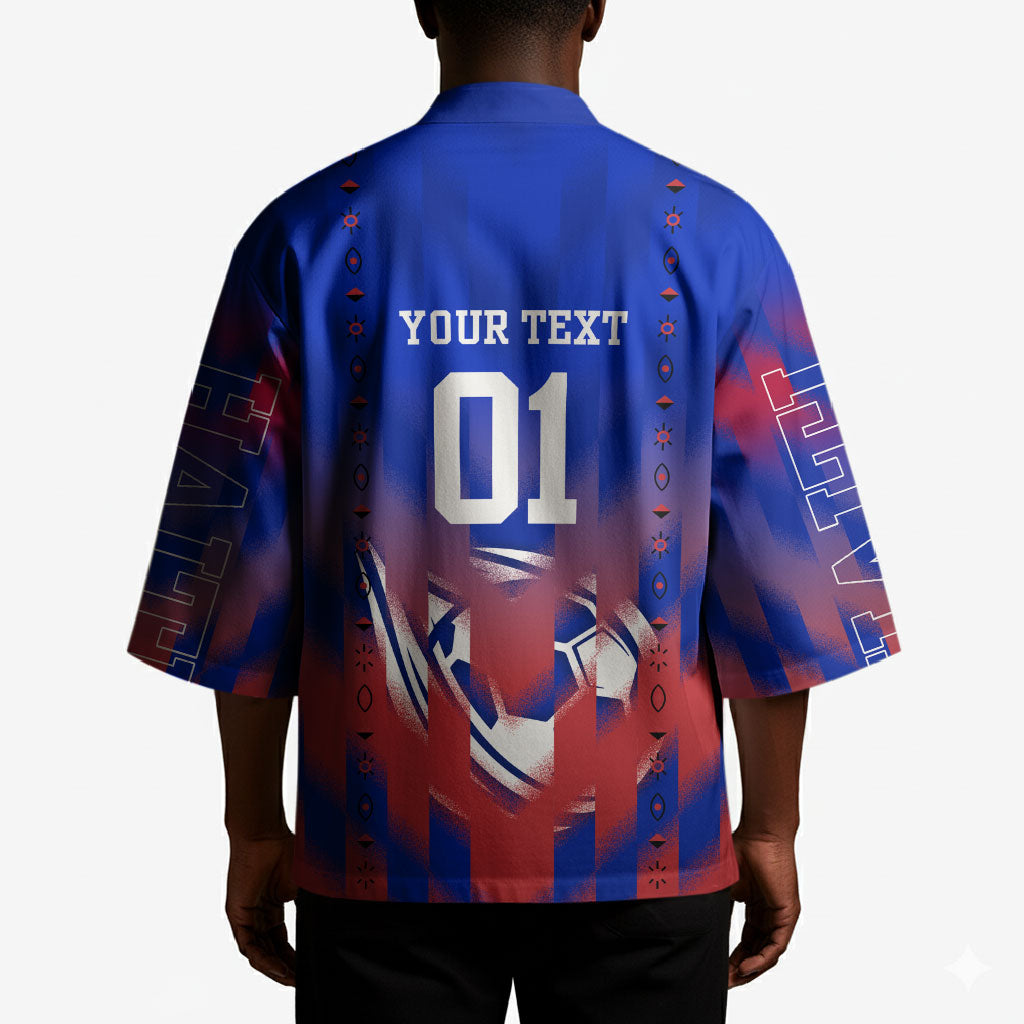 Personalized Haiti Football Kimono Brush Stroke Soccer Graphic Flag Colors
