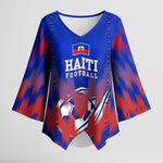 Personalized Haiti Football Kimono Sleeve Blouse Brush Stroke Soccer Graphic Flag Colors