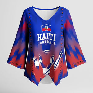 Personalized Haiti Football Kimono Sleeve Blouse Brush Stroke Soccer Graphic Flag Colors
