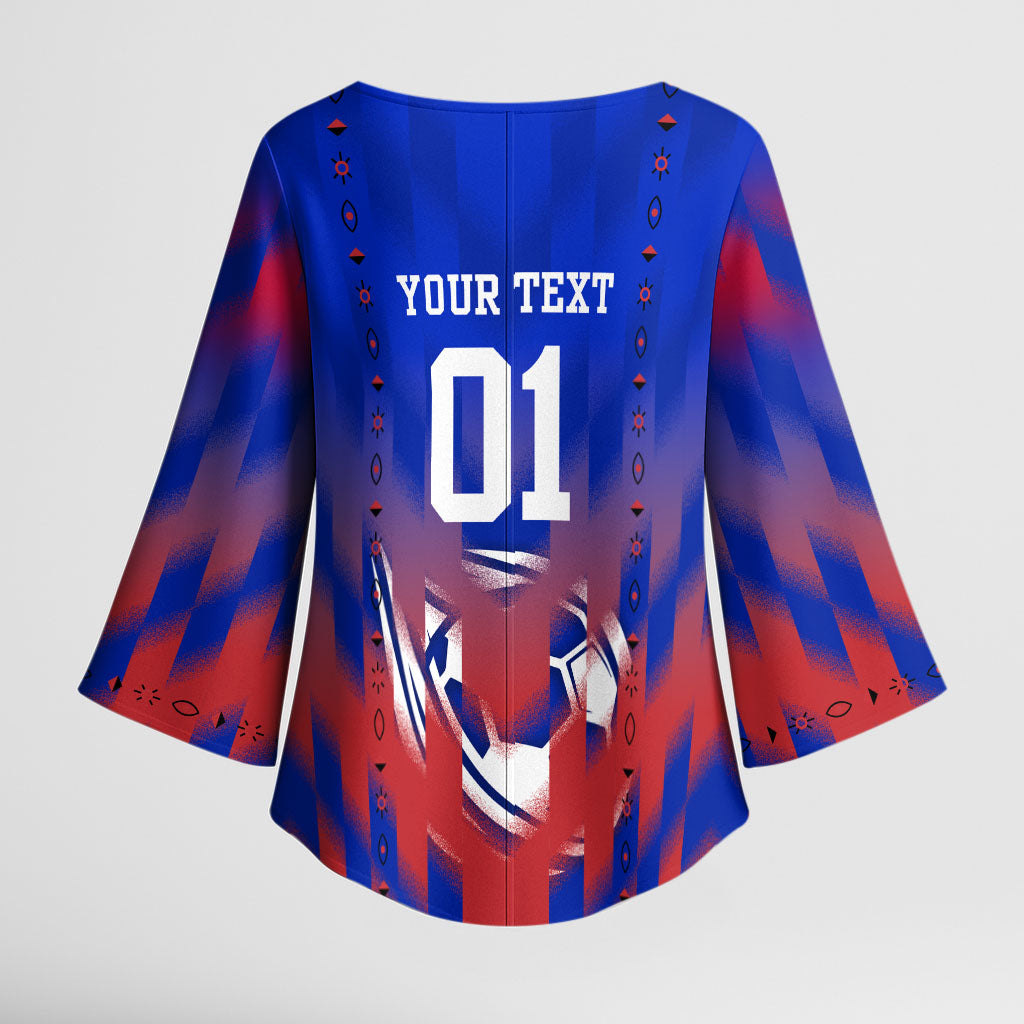 Personalized Haiti Football Kimono Sleeve Blouse Brush Stroke Soccer Graphic Flag Colors
