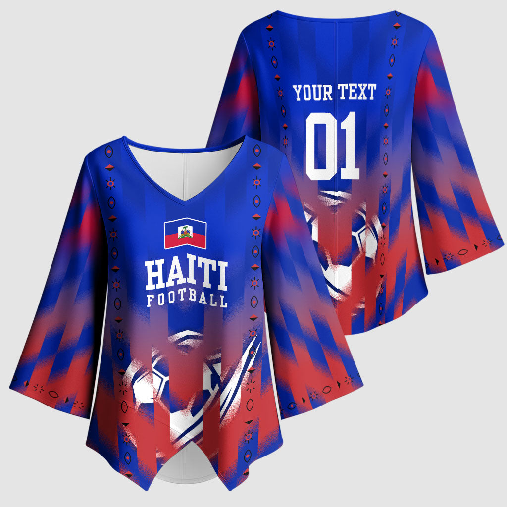 Personalized Haiti Football Kimono Sleeve Blouse Brush Stroke Soccer Graphic Flag Colors