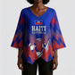 Personalized Haiti Football Kimono Sleeve Blouse Brush Stroke Soccer Graphic Flag Colors