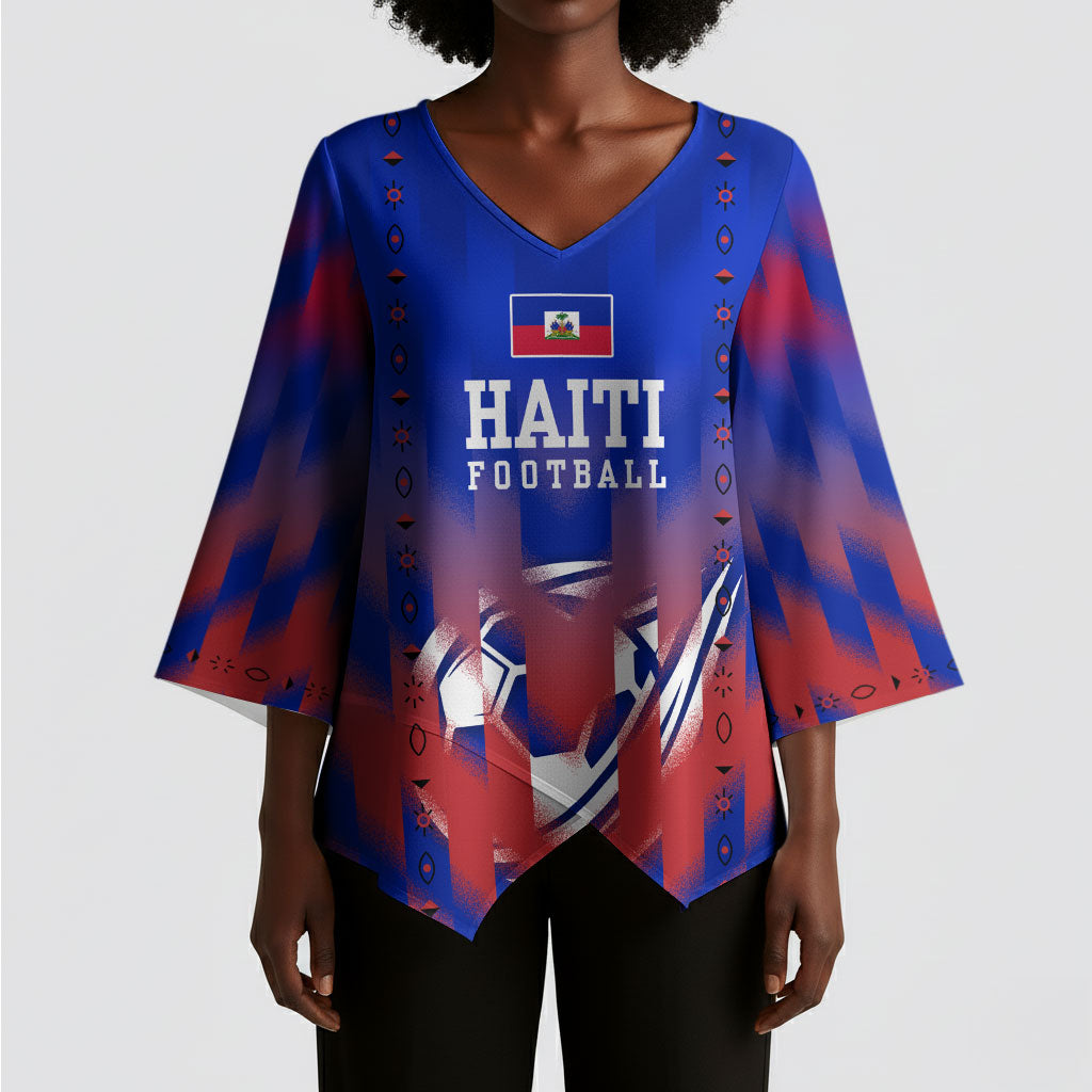 Personalized Haiti Football Kimono Sleeve Blouse Brush Stroke Soccer Graphic Flag Colors