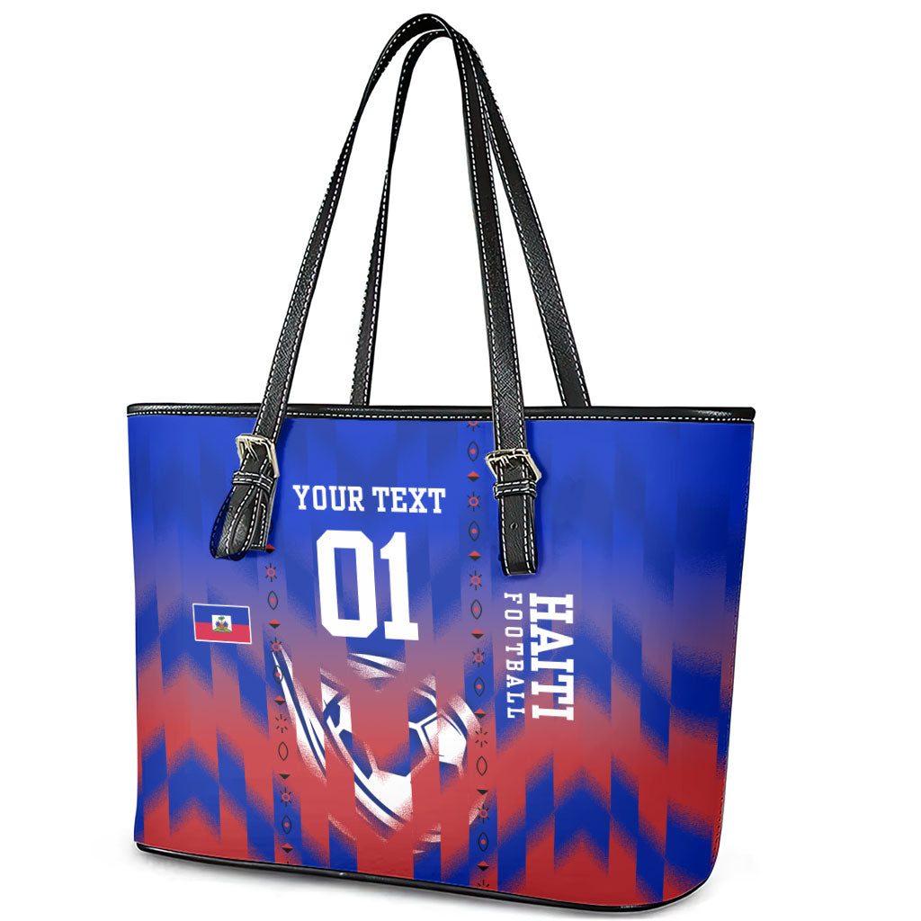 Personalized Haiti Football Leather Tote Bag Brush Stroke Soccer Graphic Flag Colors