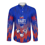 Personalized Haiti Football Long Sleeve Button Shirt Brush Stroke Soccer Graphic Flag Colors