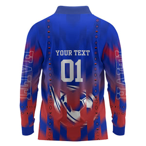 Personalized Haiti Football Long Sleeve Polo Shirt Brush Stroke Soccer Graphic Flag Colors