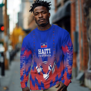 Personalized Haiti Football Long Sleeve Shirt Brush Stroke Soccer Graphic Flag Colors