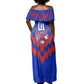 Personalized Haiti Football Off Shoulder Maxi Dress Brush Stroke Soccer Graphic Flag Colors