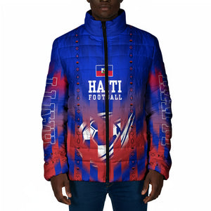 Personalized Haiti Football Padded Jacket Brush Stroke Soccer Graphic Flag Colors