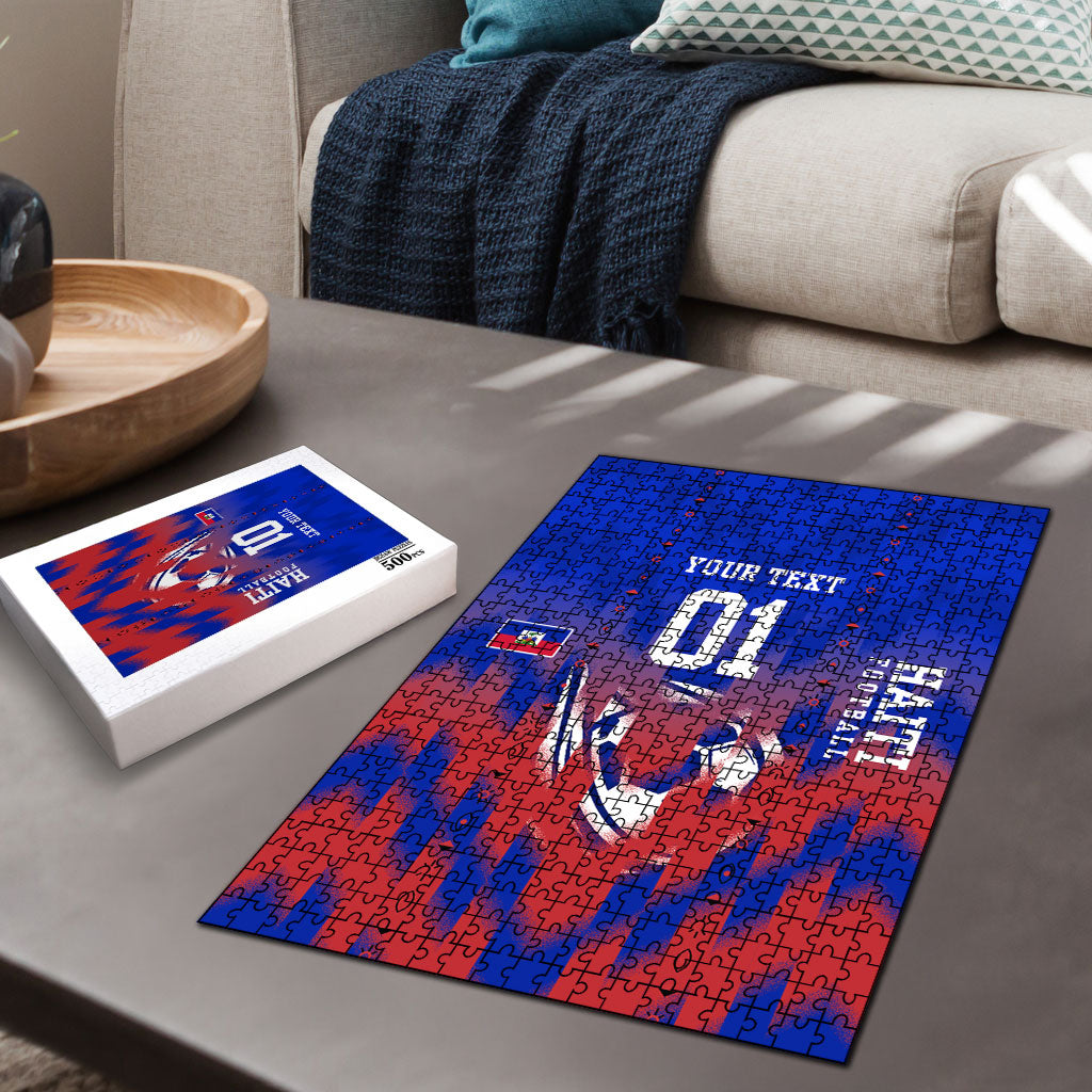 Personalized Haiti Football Puzzle Brush Stroke Soccer Graphic Flag Colors
