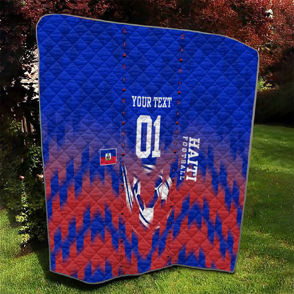 Personalized Haiti Football Quilt Brush Stroke Soccer Graphic Flag Colors
