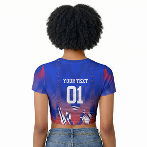 Personalized Haiti Football Raglan Cropped T shirt Brush Stroke Soccer Graphic Flag Colors